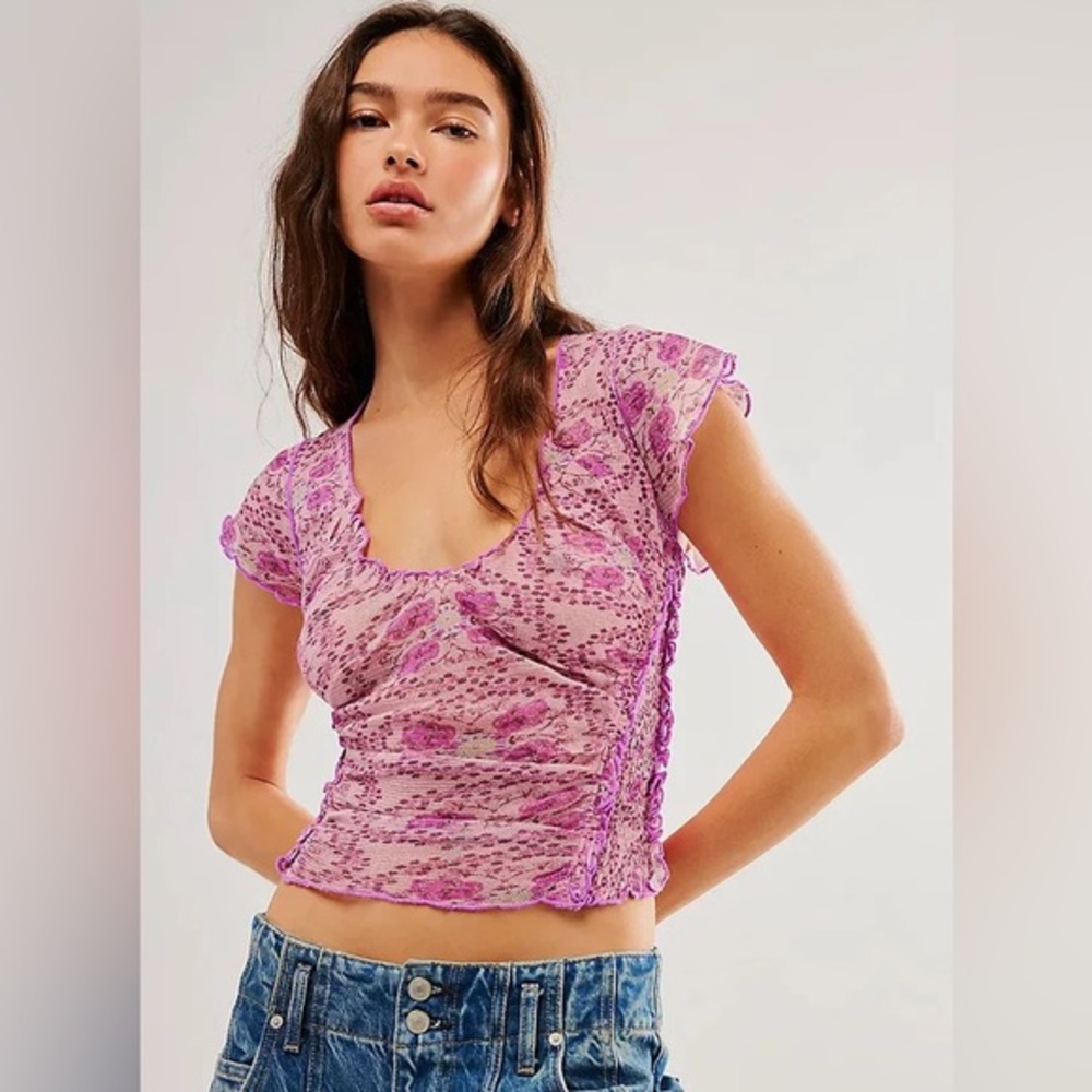 FREE PEOPLE Oh My Baby Tee Lilac Combo NWT